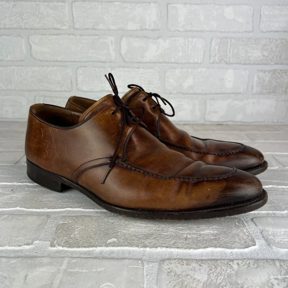 Magnanni Dress Shoes Mens 10.5 Brown Leather Basilio Apron Toe Lace Up Business